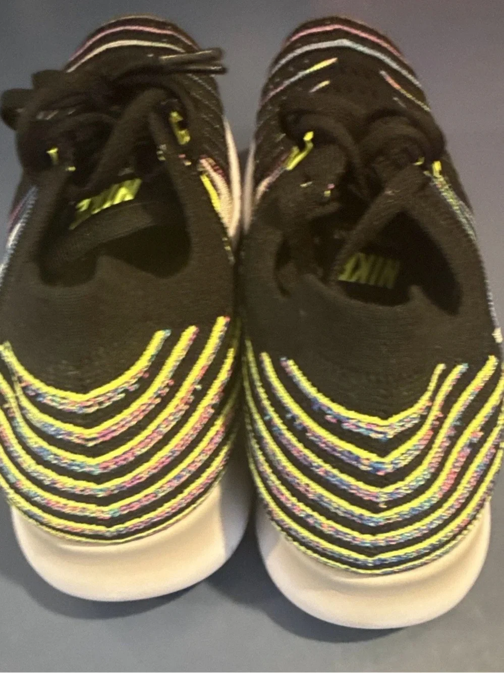 Nike FREE RN FLYKNIT RUNNING SHOE BLACK RAINBOW WOMENS Size 10